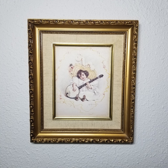 Susanna By Maud Humphrey Bogart 1988 Vtg Framed Canvas Art Girl Playing Banjo - Picture 6 of 13